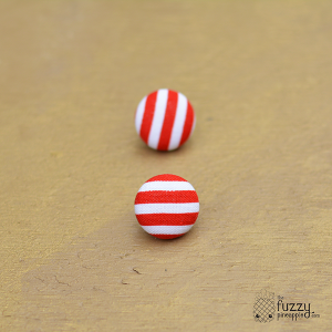 Red and White Stripes M Fabric Button Earrings