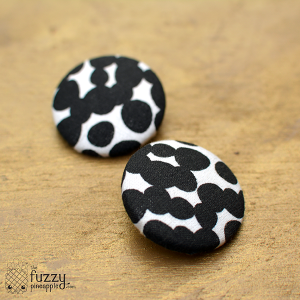 Abstract Dots Black and White XL Fabric Button Earrings