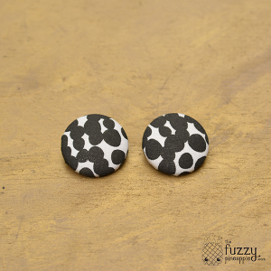 Abstract Dots Black and White XL Fabric Button Earrings