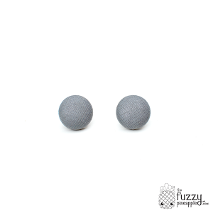 Solid Grey M Fabric Covered Button Earrings