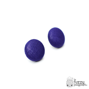 Solid Indigo M Fabric Covered Button Earrings