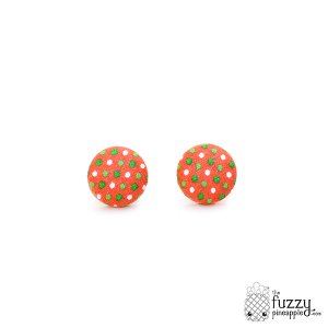 Mandarin Garden Polka Dot M Fabric Button Earrings
