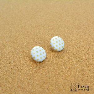 Beige Polka Dots on Cream M Fabric Button Earrings