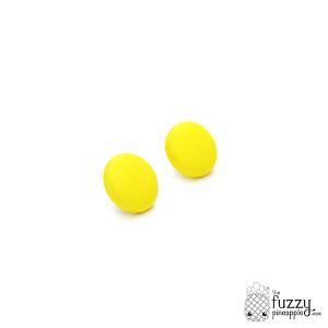 Solid Bright Yellow M Fabric Button Earrings