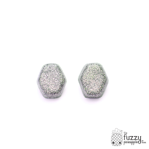Silver Glitter Hexagon Earrings