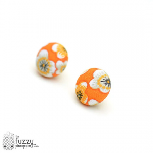 Fab Floating Flowers M Fabric Button Earrings