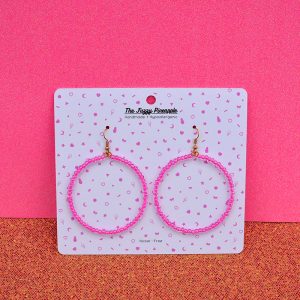 Bright Pink Inline Seed Bead Hoop Earrings