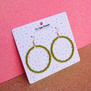 Olive Green Seed Bead Hoop Earrings