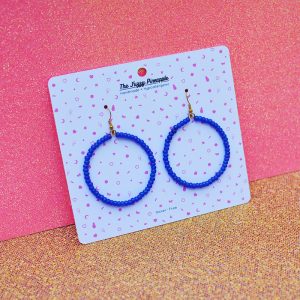 Sapphire Iridescent Blue Seed Bead Hoop Earrings