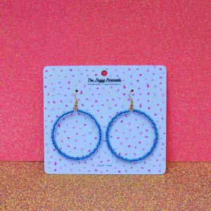 Blue Inline Seed Bead Hoop Earrings