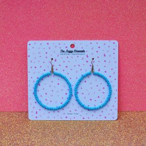 Pearlescent Light Blue Seed Bead Hoop Earrings