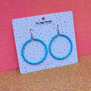 Pearlescent Light Blue Seed Bead Hoop Earrings