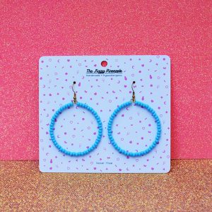 Pastel Blue Seed Bead Hoop Earrings