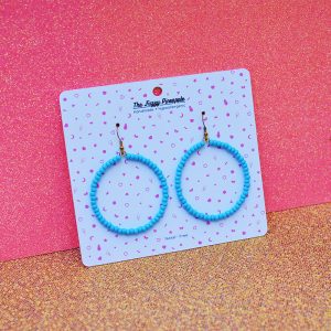 Pastel Blue Seed Bead Hoop Earrings