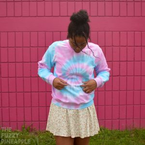 Pastel Pink + Blue Tie Dye Swirl Crew Neck Sweatshirt
