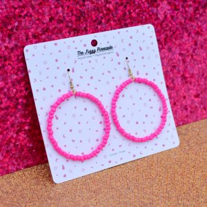 Chunky Neon Pink Seed Bead Hoop Earrings