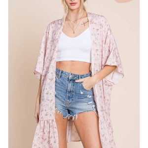 Pastel Pink Floral Kimono (1X-2X)