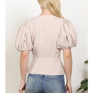 Off-White Balloon Sleeve Front Tie Top (S-L)