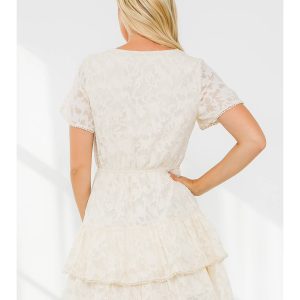 Sheer Lace Pompom Detail Mini Dress